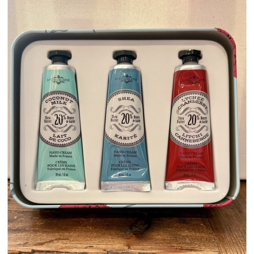 La Chatelaine Hand Cream Gift Set 20% Shea Butter Tin Set Of 3 New